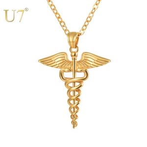 U7 Halskette mit Caduceus-Anhänger aus Edelstahl, Krankenschwester, Krankenpflege, Arzt, Schmuck, Abschlussgeschenke P1170 210323291c