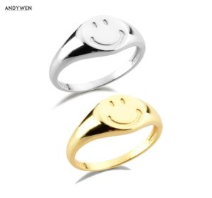 Andywen 925 Sterling Silver Size Pure Happy Face Thick Rings Women Round Fine Jewelry Gift Luxury Face Jewellry 2109246349211