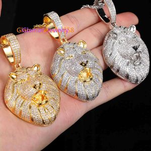Bling Iced Out Lion Head Necklace Micro Pave Zircon Zircon Pendant for Men Women Gifts Hip Hop Sier Moder