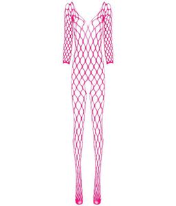 Womens V Neck Long Sleeve Crotchless Bodstocking Stretchy Fishnet Bodysuit Mesh Lingerie Nightwear Sleepwear8790048