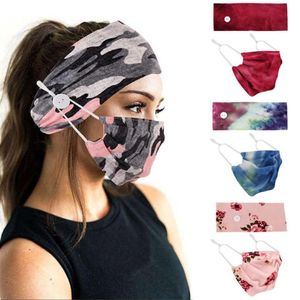 TieDye Cotton Button Hair Band Printed European and American Hair Band Mask Scarf Ornament Yoga Sports Elastic Headband women3308709