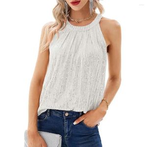 Women's Blouses Sequined Halter Top Sequin Camisole Neck Off Shoulder Tank Blouse For Women Shiny Club Party Wear With Soft