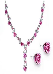 Jóias de noiva highend simples moda senhoras pingente meninas longo rosa corrente colares com brincos para women2627088
