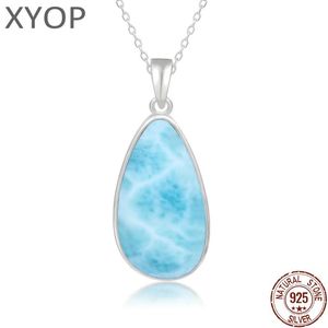 Anelli Sterling Sier Gioielli Regali Collana con ciondolo classico Naturale Prezioso Larimar Retro Donna Ciondolo ovale placcato in oro rodiato