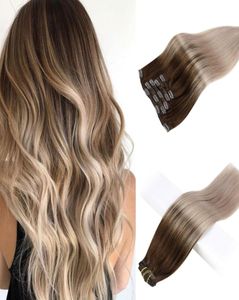 Clipe Balayage em extensões de cabelo 4 marrom desbotando para 18 cinza loiro Ombre Clip ins na extensão 8pcs120g1808564