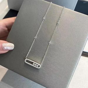 Chaînes Collier classique en argent sterling 925 plaqué or 14 carats avec zircon de haute qualité pour femme. Déplacer des diamants. Cadeau exquis