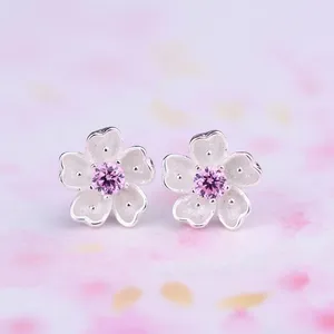 Stud Earrings Fashion Elegant Zircon Cherry Blossom Earring For Women Small Fresh Jewelry