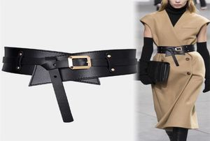 Knot Belts For Coat Khaki Super Wide Cummerbunds Dress Black Soft Pu Leather Waistbands Sexy Gold Pin Buckle Waist Seal Lady 220424083134