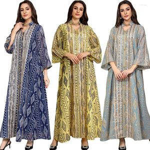 Roupas étnicas Lindo Festa Vestidos de Noite para Mulheres Dubai Muçulmano Vintage Lantejoulas Fio de Ouro Bordado Abaya Marroquino Kaftan Ramadan