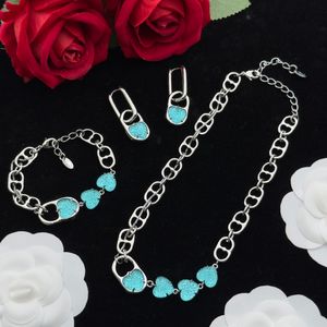 Novo projetado branco esmalte amor colar pulseira feminino casamento dopamina azul diamante coração pingente orelha brinco designer jóias fornecimento