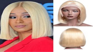 150 Densitet Blond 613 Bob Straight Wave Remy Hair Lace Frontal Wigs Pre Plocked Hairline Brazilian Virgin Bob Human Hair Wigs5626930