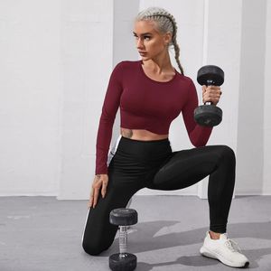 Shirts 2022 New Yoga Shorts Crop Top Long Sleeves Shirts for Women Yoga Sports Fiess Gym Cloth Workout Tops Sports Shirts