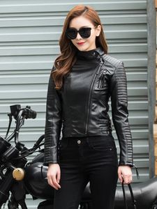 Fitaylor Spring Autumn Women Punk Leather Jacket PU Faux Leather Jackets Basic Bomber Leather Motorcycle Black Coat 231229