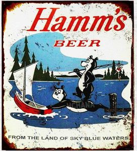 Vintage Tin Hamms Beer Bear Fishing Lake Boat tin Metal Sign 8x12 inches5800945