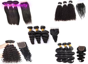 Cabelo virgem brasileiro yirubeauty onda corporal 3 pacotes com fechamento de renda 4x4 em linha reta profunda encaracolada onda solta kinky encaracolado cabelo humano 9710778