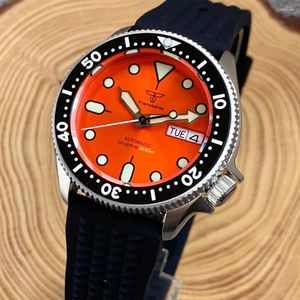 Armbandsur dyk 3.8 skx mod stål klockor män sunburst orange vardag safir glas 20bar vatten motstånd mekanisk klocka sport klocka