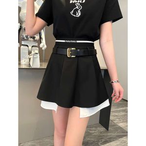 Two Piece Dress Mm Home Early Spring Letter Rubber Band Waist Decoration Lower Corner Exposed White Edge Small Popular Design Short Half Skirt Fashionable