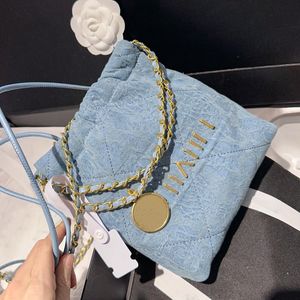 Camellia Women Mini 22 Crossbody Bag Matelasse Adjustable Chain Designer Wallet Shopping Trip Clutch Sky Blue Embroidered Denim Flower Cute Card Holder 23CM