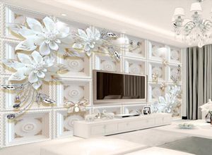 Bakgrunder Anpassad väggmålning 3D -smycken Butterfly Flower Living Room TV Bakgrund Väggmålning Vattentät PO Papper Klistermärke8200432