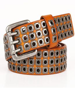 Belts Alloy There Pin Buckle Top Quality Belt Men Women Unisex Heavy Metal Punk Rock Cowskin Genuine Leather Hip Hop Rivet Jeans8888615