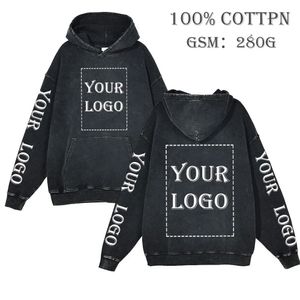 Ihr eigenes Design, Marke/Bild, individuelle Hoodies, Vintage-Säure-Waschung, Baumwolle, für Männer und Frauen, lässig, Cartoon-Textdruck, DIY-Sweatshirts 240102