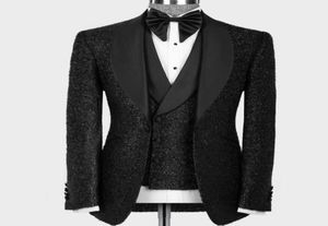 Latest Wedding Tuxedos Coat Pant Designs Fashion Shiny Black Men Suits For Groom Wear Slim Fit Terno Masculino Prom Party 3 Pieces1866236