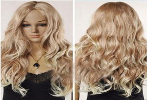 Сексуальные женские039s длинные светлые смешанные волнистые вьющиеся натуральные волосы полный парик парик подарок 9154825