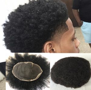 Peruca afro encaracolada completa para homens, peruca de cabelo humano encaracolado, sistemas de substituição, peruca de renda suíça para homens negros 6279708