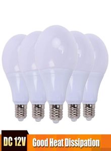 電球5PCS LED 12V DC 15W 12W 9W 7W 5W 3W E27コールドホワイトランプホームキャンプ