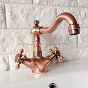 Rubinetti per lavandino del bagno Rubinetto in rame rosso antico Miscelatore per lavabo Doppia maniglia a croce Maniglia monoforo e acqua fredda Nrg053