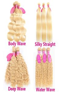 613 Blonde Bundles Brazilian Virgin Silky Straight Body Deep Natural Wave Human Hair Weave Water Wave Platinum Blonde Extensions 9626853