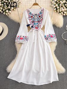 Casual Dresses EWQ Sweet Style Y2K Long Dresse for Women Embroidery Tassel High midje Lace-Up A-Line Spring Summer 2024 27SN1360