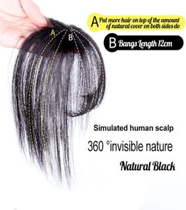 Prawdziwy ludzki klip do włosów na Bangs Topper 3D Ręcznie wykonane powietrze Bangs Crown Wiglet Hairpieces for Women Dark Brown7327228