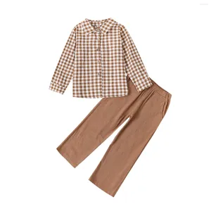 Set di abbigliamento Autunno Primavera Neonato Moda Set formale Abiti per bambini Camicia a quadri Pantaloni 2 pezzi / set Bambini Vestiti per ragazzi 3 4 5 6 anni