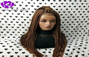 Long medium brown color braided full Lace Front Wig Braided Box Braids Wig With Baby Hair jumbo braids Wigs For Black Women8280351