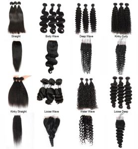 30 cali Brazylijskie Virgin Hair Bundles z koronkowym zamknięciem Yaki Prosto luźne głębokie perwersyjne, kręcone woda fala fali z 4x4 9577622