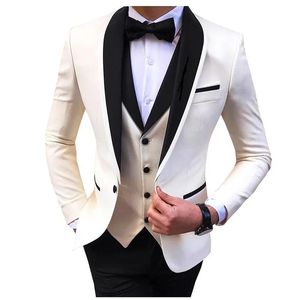 Giubbotti 2022 Moda Nuovi Uomini d'affari 3 pezzi Abiti Set Cappotto Pantaloni / Uomo Slim Wedding Groomsmen Colorblock Blazer Giacca Pantaloni Gilet