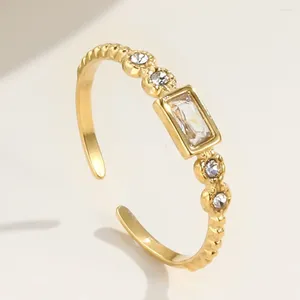 Klusterringar Dainty 14K Guldpläterad rostfritt stål Fashion Jewelry Square Cz Stone Open Ring för kvinnor Vattentät plåtfritt bröllop