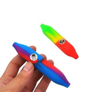 Colorful Silicone Smoking Hand Pipe Easy Carry Clean Innovative Design With Metal Bowl Handpipes Cigarette Holder Tube For Tobacco Dry Herb Burner Dab Oil Rigs