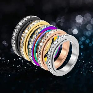Iced Out Bling CZ Cubic Zirconia Rings 14k Gold Anxiety Fidget Spinner Rings for Women Men Anti Stress Jewelry