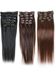 Greatremy Brasiliansk klipp i mänskliga hårförlängningar Staight 124 120GSet Remy Hair Weft 20quot 24quot Top Quality Clip i HAI4417746