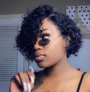 قصر بوب بوب water Water Wave Lace Hair Hair Hair 150 Brazilian HD Full Frontal 360 Pixie Cut Afro Curly Precked Invisible 6408332