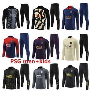 パリトラックスーツ23 24 Mbappe Kids and Men 23 24 PSGEトレーニングスーツ長袖サッカーサッカージャージーキットユニフォームチャンダルアダルトボーイズファンプレーヤーバージョン