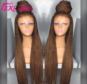 Stock Black Burgundy Brown Senegalese wig Synthetic Crochet Braids wig full lace frontal micro braid wig with baby hair4646179