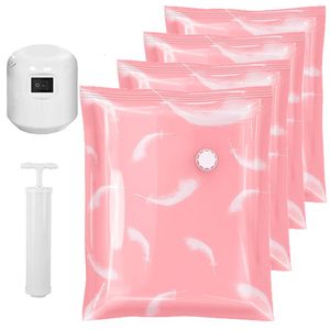 Reusable Vacuum Storage Bag and Pump Cover Thickened Large Exhaust Plastic Compression Travel Clothes Sealed 240102