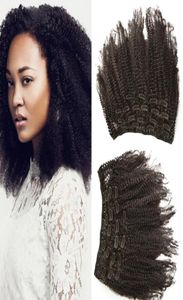 Geasy Top spetsklipp i hårförlängningar naturliga svart 100 peruanska mänskliga hår weft afro kinky curly för afroamerikanska svart W8352824
