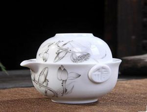 Keramik-Teeset mit 1 Kanne und 1 Tasse. Elegante Gaiwan-Teekanne, schöne und einfache Teekanne, blau-weiße Porzellan-Teekanne Preference4559170