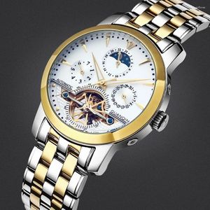 Armbanduhren Guanqin Multifunktionale Herren-Automatik-Mechanische Uhr Schwungrad Wasserdicht Leuchtend