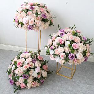 Bola de flores de tamanho personalizado, largura grande, rosa, roxo, flor artificial, peça central para mesa de casamento, decoração de chumbo de estrada 211