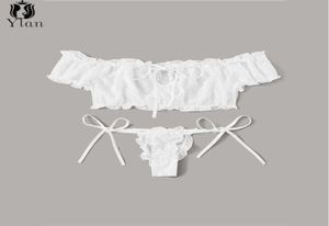 Nova Girl039s Doce Sexy Conjunto de Sutiã Manga Curta Fora Do Ombro Renda Cueca Biquíni Terno Babados Lingerie Erótica Women039s I74811967839607